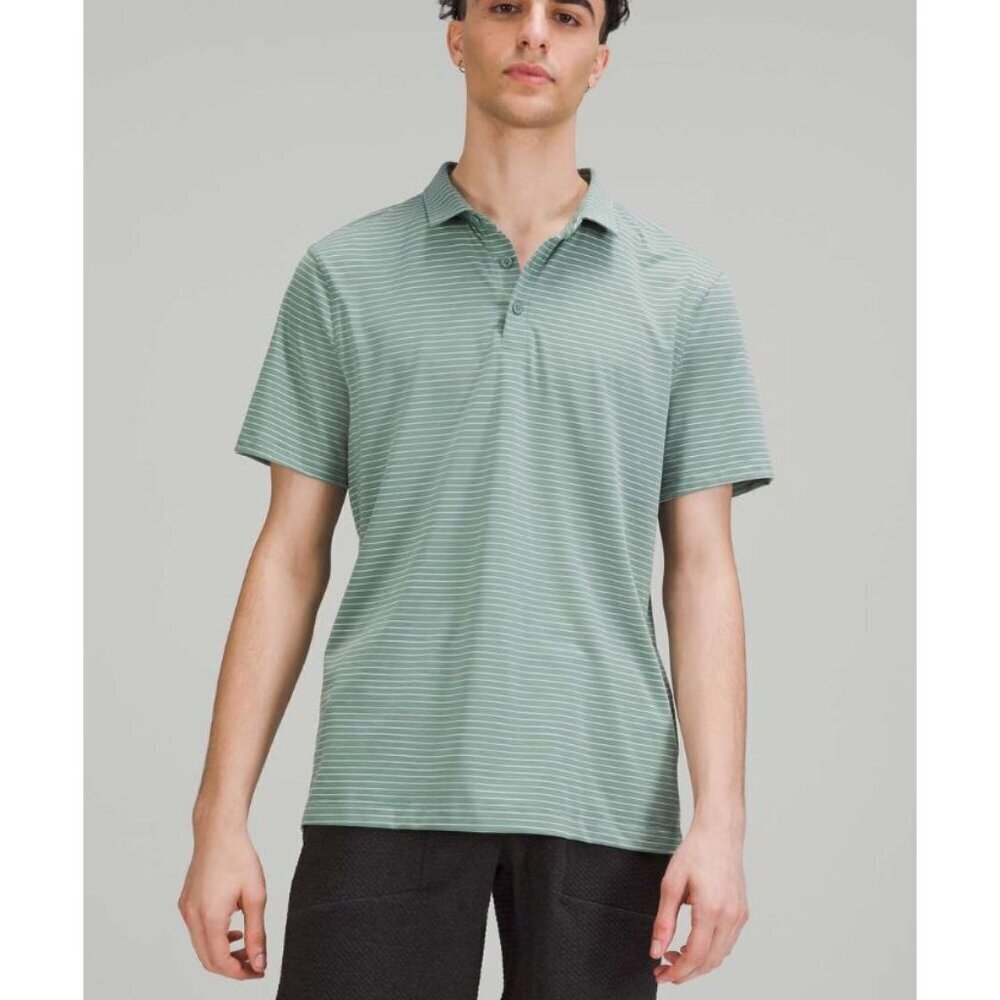 Lululemon Evolution Short Sleeve Polo Agile Stripe Tidewater Teal White Opal XL